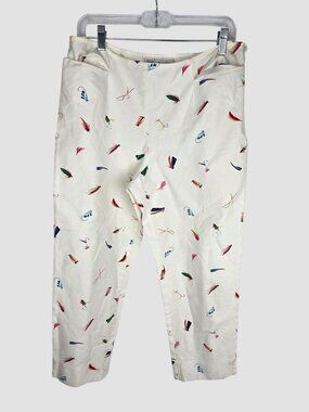 Worth White Capris Pants 12 Multicolor Cute Fishing Lures Print Preppy Coastal
